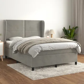 Postel vidaXL Box spring postel s matrací 140x190 cm samet [3129147] Barva: světle šedá