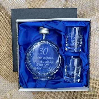 Souprava pískovaná budík + 2 panáky 0,1l 30 let