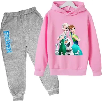 Frozen (Ledové království) Pohodlná dětská tepláková souprava s motivem Ledového království, SKLAD Barva: šedé kalhoty + růžová mikina, Velikost: 100 (2-3 roky)