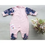 AMÁLKA Bavlněný overal pudrově růžový, tmavé květy Velikost: 74