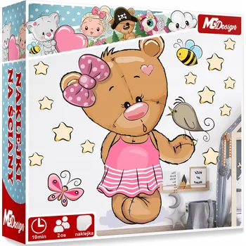 Samolepící dekorace XL VELKÁ Samolepka na stěnu MEDVÍDEK HVĚZDIČKY 68x57