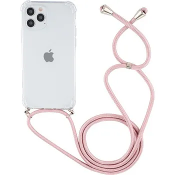 Pouzdro na mobilní telefon Transparentní kryt se šňůrkou pro iPhone 12 Pro Max - růžový