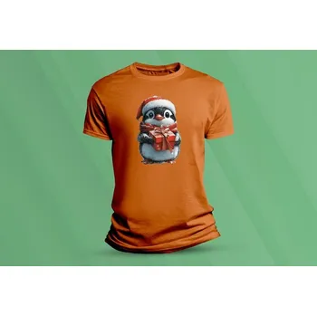 Chlapecké tričko Dětské bavlněné tričko Vánoční tučňák. velikost 140 (9-11 let) Oranžová