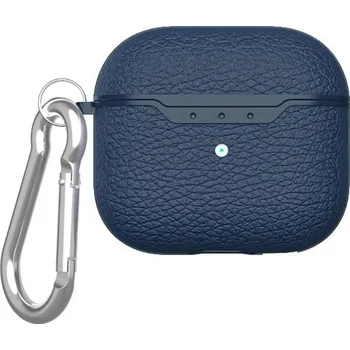 Pouzdro na mobilní telefon Obal s texturou kůže a karabinou pro AirPods 4 - tmavě modrý