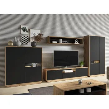 Obývací stěna Nábytek do obývacího pokoje ASTON dub Taurus/černá supermat