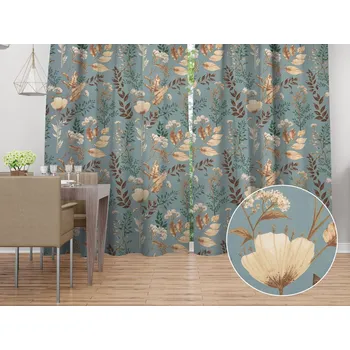 ubrus Bavlněný závěs Sandra SA-551 Podzimní větvičky na šedomodrém 150x150 cm