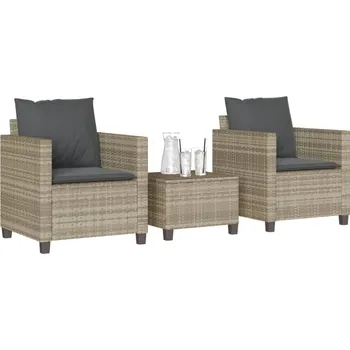 Zahradní sestava zahrada-XL 3dílný bistro set s poduškami světle šedý polyratan 4003901