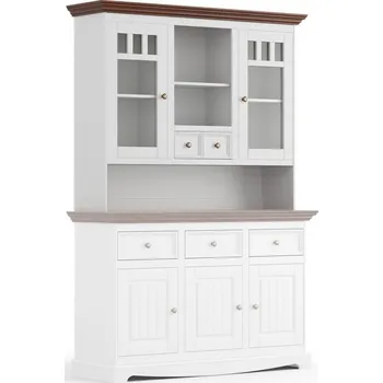 Knihovna Vitrína s nástavcem bílá/ořech