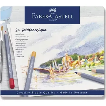 Kresba Akvarelové pastelky Faber-Castell Goldfaber 24 barev, plechová krabička