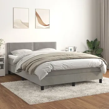 Postel vidaXL Box spring postel s matrací 140x200 cm samet [3141246] Barva: světle šedá