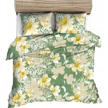 Povlečení Krepové povlečení 180x200 zelené velké žluté béžové kreslené květy
