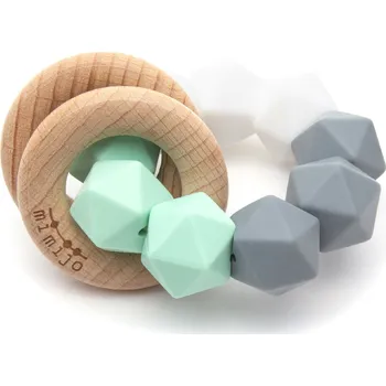 Mimijo silikon kousátko chrastící 2v1 Claudio mátová šedá bílá Silikonové kousátko