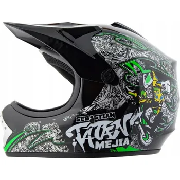 Helma na motorku Helma racing TATAN černá se zeleným detailem M (57–58 cm) (helma TATAN)