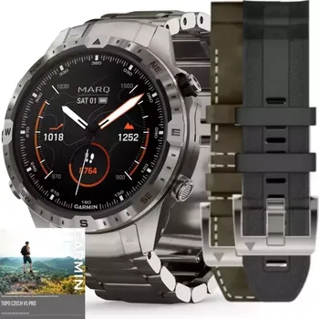 Chytré hodinky Garmin - 010-02648-76 - MARQ® Adventurer (Gen 2) - Premium bundle - Titanium Band (grade 5) and Leather Band and Silicone Band