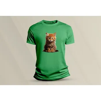 Dětské bavlněné tričko Kočka. velikost 140 (9-11 let) Zelená