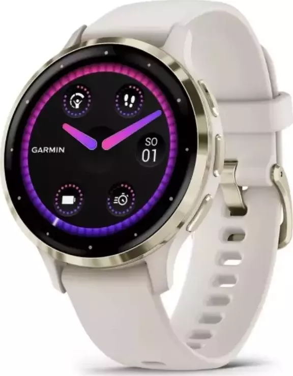 Garmin - 010-02785-04 - Venu® 3S Nerezová luneta Soft Gold, pouzdro Ivory, silikonový řemínek