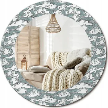 Zrcadlo Kulaté moderní zrcadlo na stěnu s potiskem na skle Loft Mraky průměr 50 cm