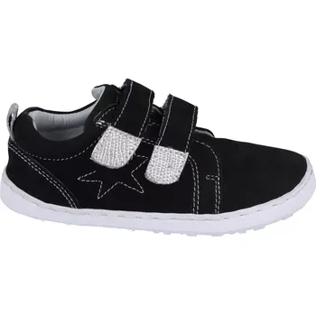 Dívčí tenisky Barefoot kožené celoroční boty EF Black silver 29