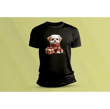 Dětské bavlněné tričko Vánoční pejsek. Černá velikost 116 (5-6 let)