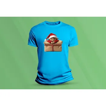 Dětské bavlněné tričko Vánoční skřítek. velikost 116 (5-6 let) Azurová