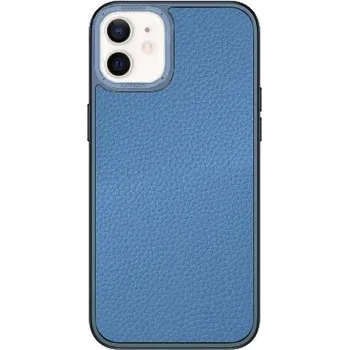 Pouzdro na mobilní telefon Kožený kryt s pokoveným rámečkem pro iPhone 12 / 12 Pro - modrý