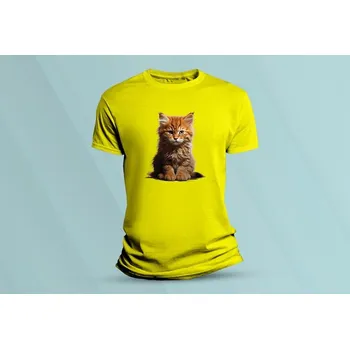 Dětská móda Dětské bavlněné tričko Kočka. Žlutá velikost 104 (3-4 roky)