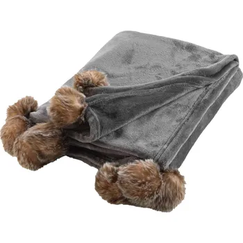 deka Douceur d'intérieur Měkká kožešinová deka SNOWY s bambulemi, 125 x 150 cm, šedá