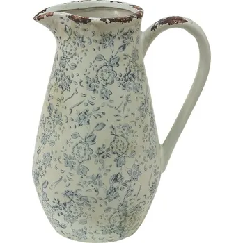 Dekorativní béžový keramický džbán se šedými květy Alana M - 20*14*25 cm