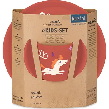 Talíř Dětská jídelní sada: talíř, miska, hrnek CONNET Tlapková patrola, organic red, KOZIOL