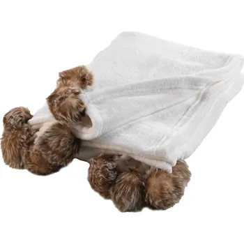 deka Douceur d'intérieur Měkká kožešinová deka SNOWY s bambulemi, 125 x 150 cm, bílá