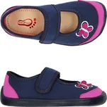 Bačkory plátěnky 3F 3BE2/7 bar3foot super flexi růžovomodré s motýlkami barefoot, suchý zip velikost: 32