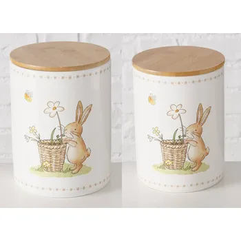 Dóza na potraviny Boltze Home Kuchyňské dózy CHARMY, s králícím vzorem, 2 ks, keramické