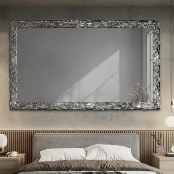 Zrcadlo Elegantní nástěnné zrcadlo ve stříbrném rámu s grafitovým sklem – CLAUDE GRAPHITE