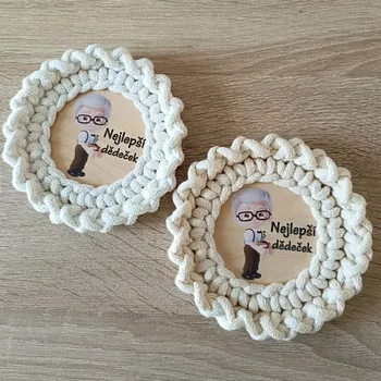 prostírání Háčkovaný podtácek "Nejlepší dědeček" - bílá (podtácek)