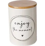Boltze Home Keramická dóza na potraviny Enjoy se vzduchotěsným bambusovým víkem, enjoy the moment