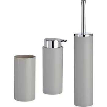 Mýdlenka Berilo Plastové koupelnové doplňky se stříbrnými držáky, 3 prvky, šedé