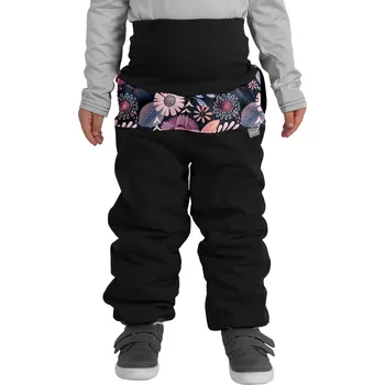 Dívčí kalhoty Batolecí softshellové oteplovačky s beránkem Plus, Černá, Kouzelné květiny Velikost: 86/92