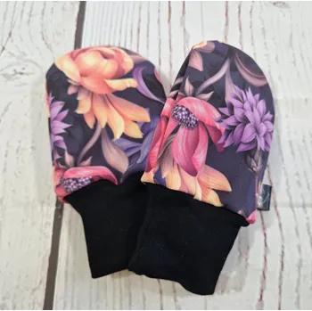 Rukavice Yháček Mini softshellové rukavice bez palce s merinem, Květy na tmavém podkladu Velikost:: M