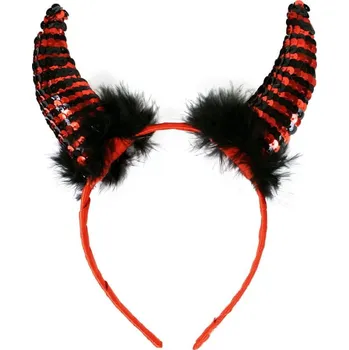 Karnevalový doplněk Rappa Čertovské rohy s peřím a flitry černé/červené
