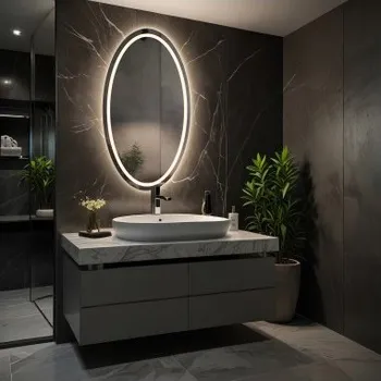 Zrcadlo Pískované eliptické zrcadlo s osvětlením - FRIDA LED I