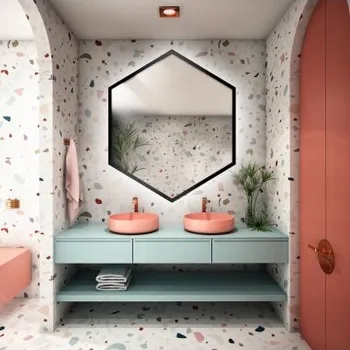 Zrcadlo Zrcadlo geometrického tvaru v rámu s osvětlením – HEXA V RÁMU LED