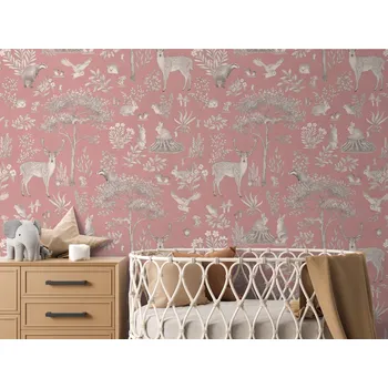 Tapeta Tapeta pro děti kouzelný les - Fantastic Forest Vintage pink Materiál: Samolepicí tkaný eko materiál - samolepicí tapeta