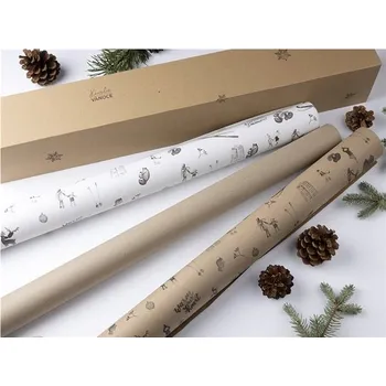 Balící papír Be Nice Sada přírodních vánočních papírů 68 x 47 cm 15 ks světlý/hnědý s motivem/hnědý bez motivu