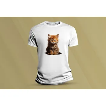 Chlapecké tričko Dětské bavlněné tričko Kočka. Bílá velikost 128 (7-8 let)