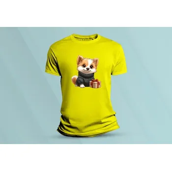 Dětské bavlněné tričko Vánoční pejsek 3. Žlutá velikost 104 (3-4 roky)