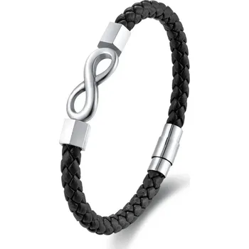 Náramek Amparo Miranda® Kožený náramek Nekonečno AM68, Barva stříbrná