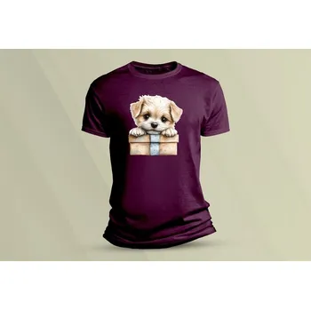 Dětské bavlněné tričko Vánoční pejsek 2. velikost 104 (3-4 roky) Vínová