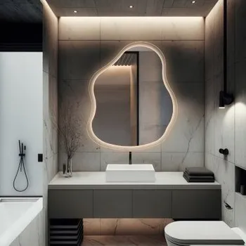 Zrcadlo Zrcadlo s organickým tvarem na float skle s podsvícením - STONE GLASS LED