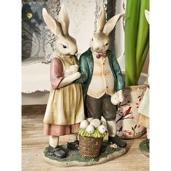 Bytová dekorace Dekorace králičí taťka s mamkou držící ptáčka - 15*8*26 cm