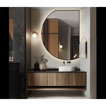 Zrcadlo Zrcadlo nepravidelného tvaru v černém matném MDF rámu s podsvícením - ODETTA LED